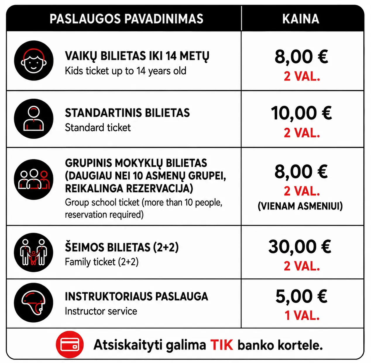 Utenos nuotykių parko kainos