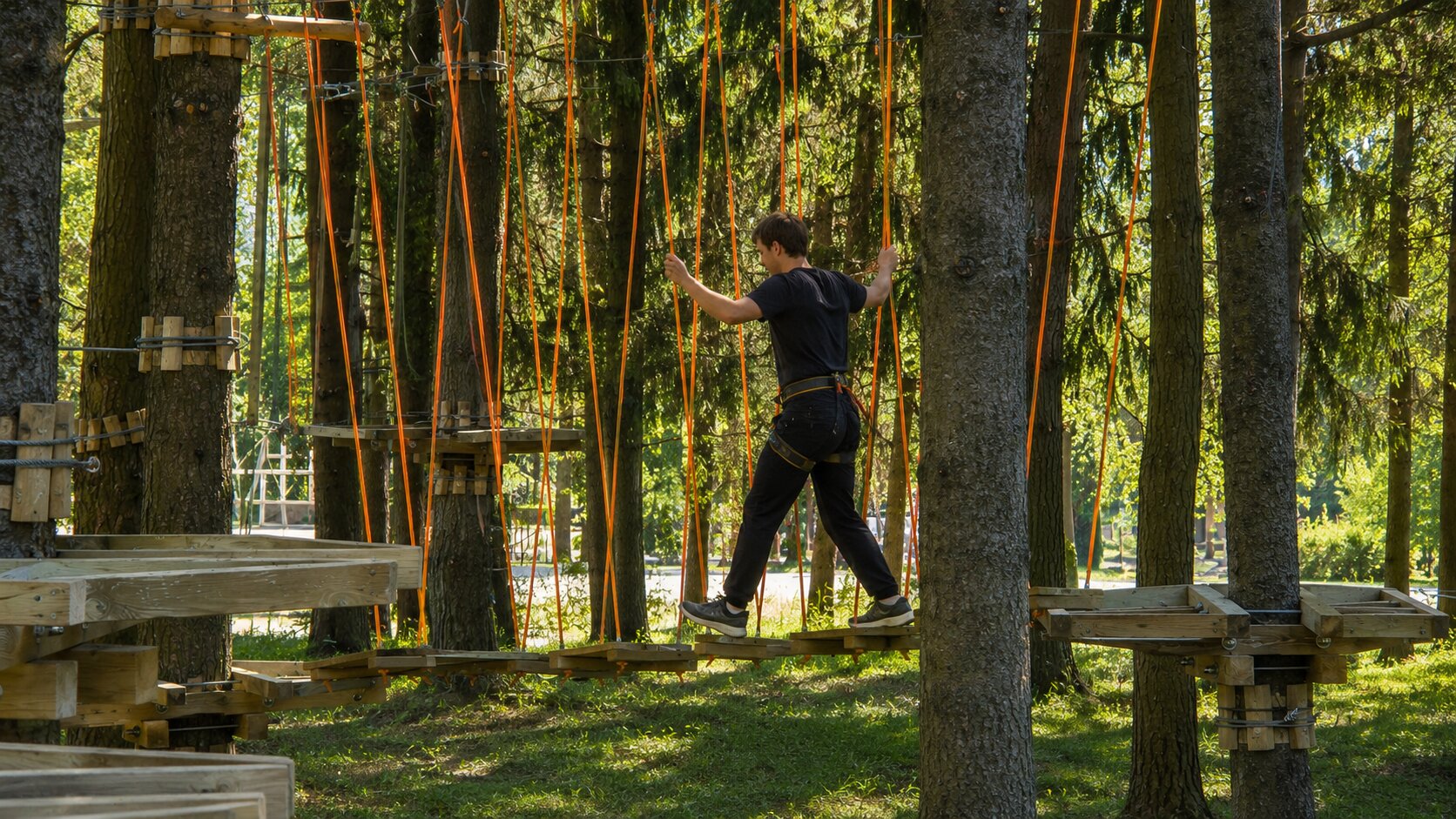 Oranžinių lynų kliūtis medžiuose
